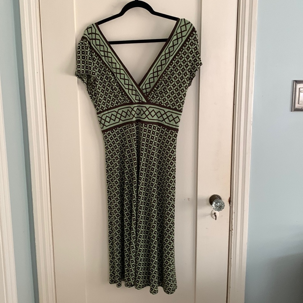 Size 12 avocado green and dark brown A-line sundress.